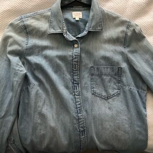 J. Crew Perfect Fit Denim Shirt Womens Small S Blue Long Roll Tab Sleeve Cotton